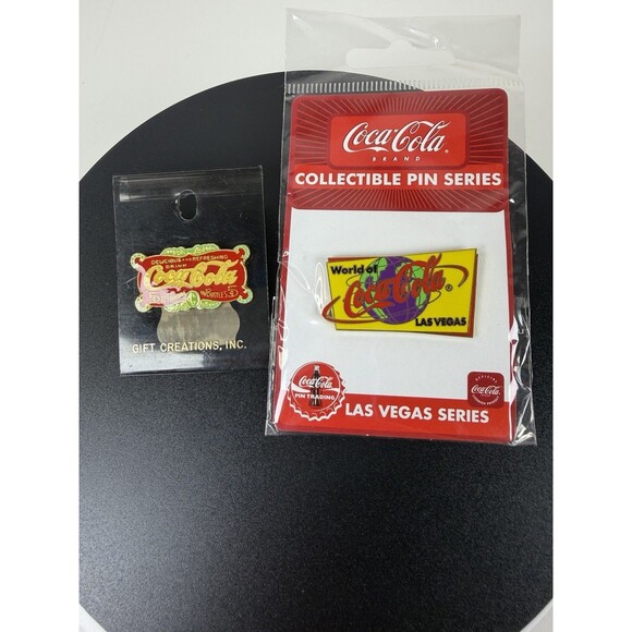 Coca-Cola Jewelry - Lot of 2 Vtg Coca Cola Enamel Pins Las Vegas Series 1988 Gift Creations Coke